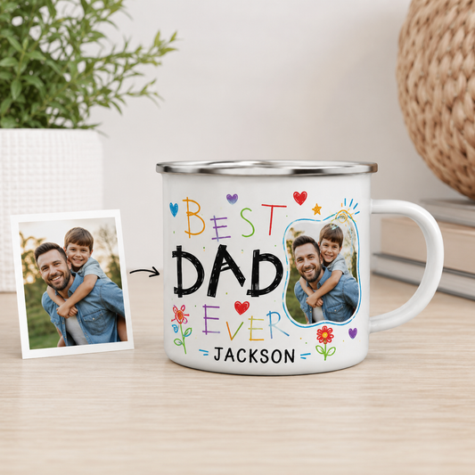 Personalized Dad Photo Camp Mug 12oz, Custom Dad Enamel Cup, Gift For Dad TOM99
