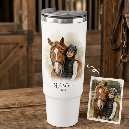 Custom Photo Baby Girl & Horse 30oz Tumbler | Gift For Horse Lovers | Pet Lover Gifts TOM99