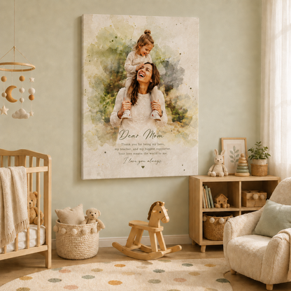Custom Photo Dear Mom Watercolor Canvas Wall Art - Custom Gift For Mom TOM99