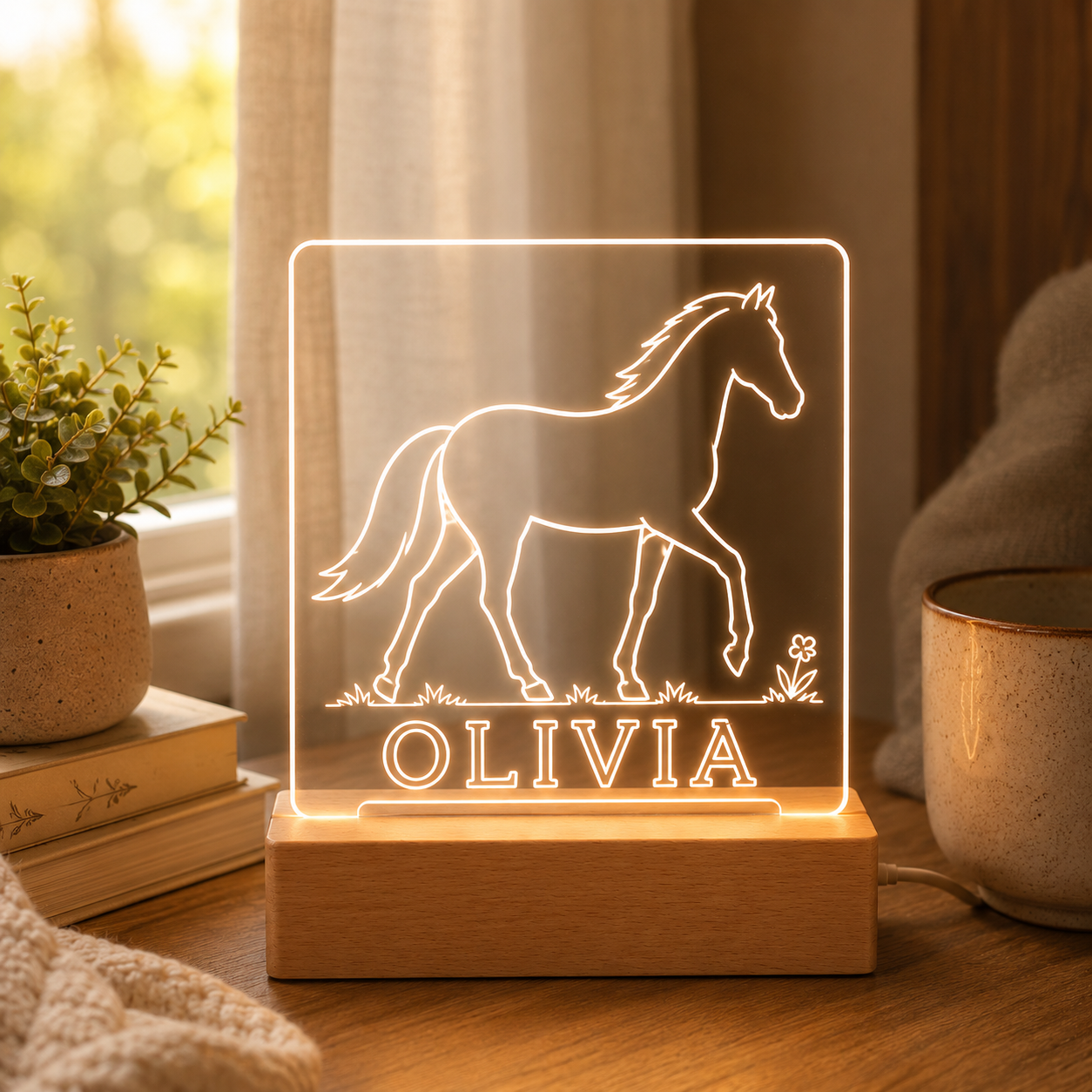 Custom Photo Horse Wooden Led Light | Personalized Horse Photo Wooden Led Light | Gift For Horse Lovers TOM99