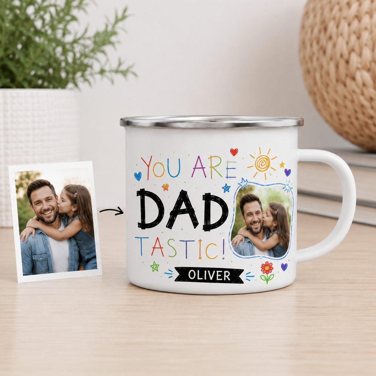 Personalized Dad Photo Camp Mug 12oz, Custom Dad Enamel Cup, Gift For Dad TOM99