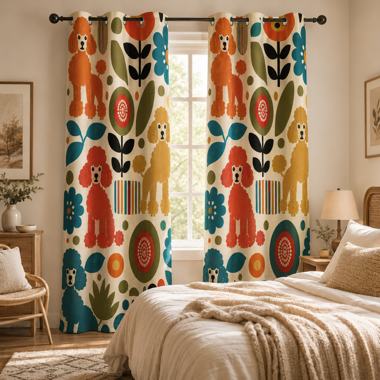 Custom Photo Floral Dog Window Curtain | Gift For Dog Lover