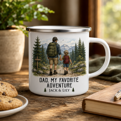 Personalized Dad Photo Camp Mug 12oz, Custom Dad Enamel Cup, Gift For Dad TOM99