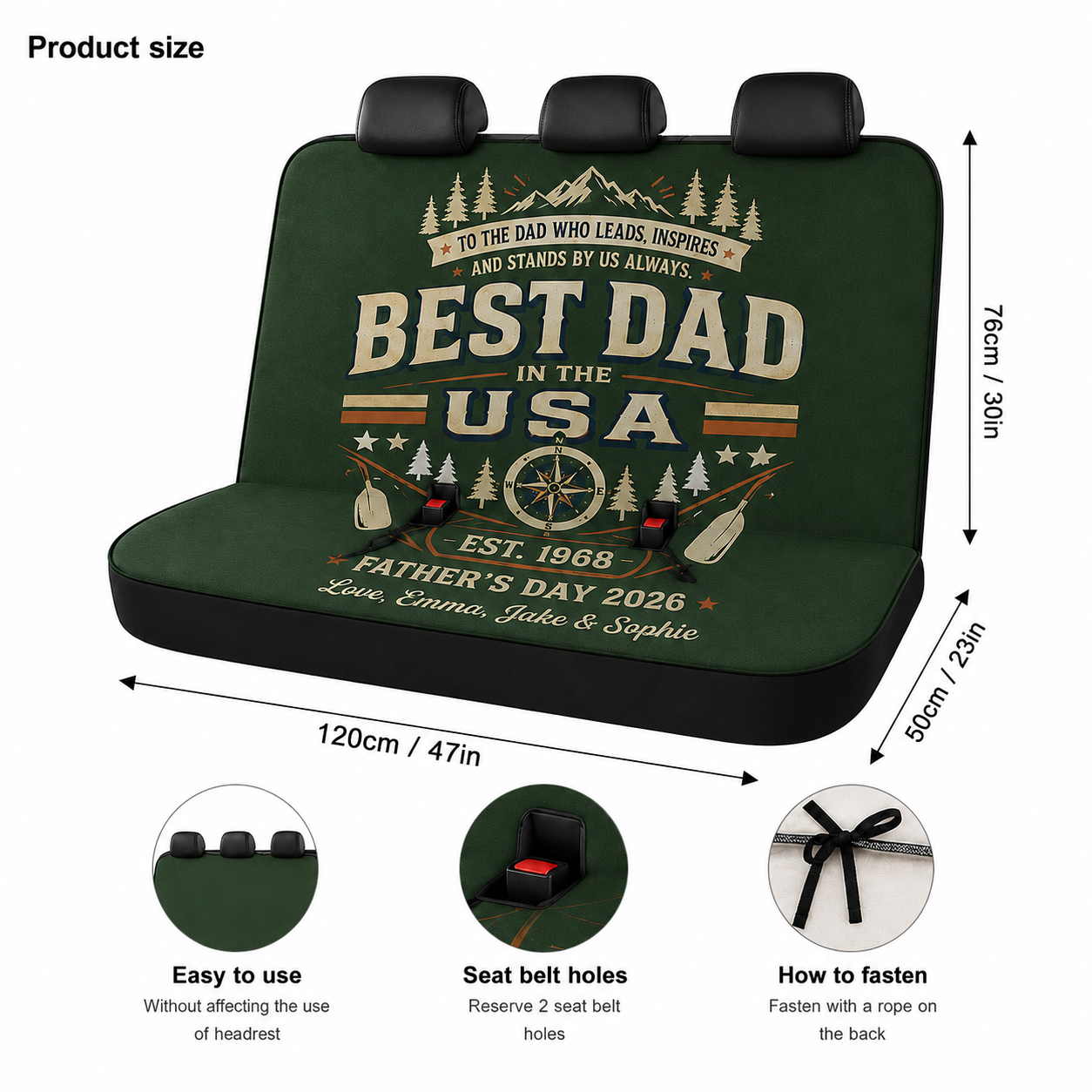 Personalized Best Dad USA Car Rear Seat Cover, Custom Back Seat Protector For Dad, Gift For Dad TOM99