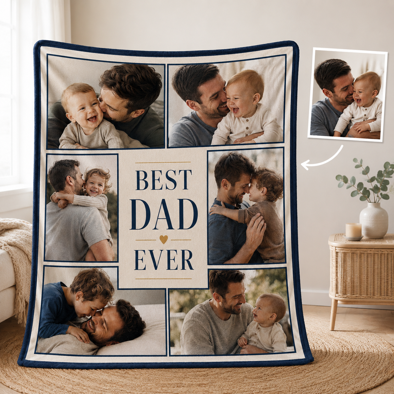 Custom My Best Dad Photo Blanket, Personalized Dad Gifts | Gift For Dad TOM99