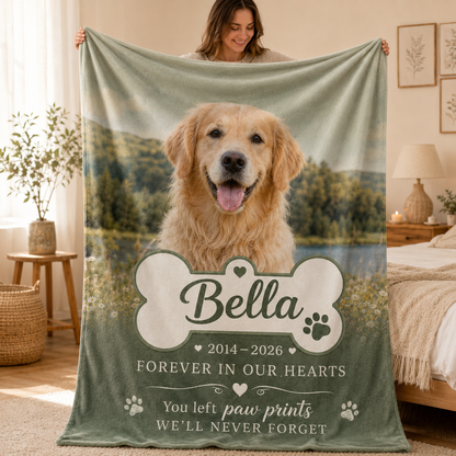 Custom Photo Dog Memorial Forever In Our Hearts Blanket | Personalized Dog Lovers Gifts | Gift For Dog Lovers TOM99