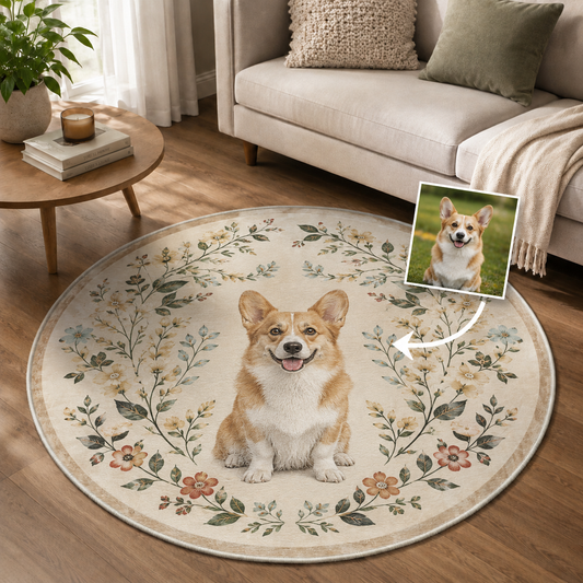 Custom Photo Dog Round Carpet | Photo Pet Round Rug | Gift For Dog Lovers