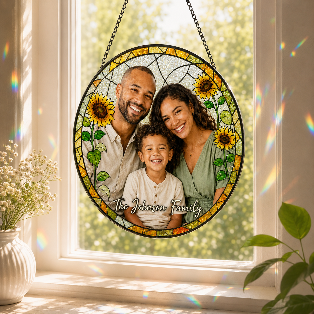 Custom Photo Dad's Family Stained Glass Suncatcher – Personalized Dad Gifts | Gift For Dad TOM99