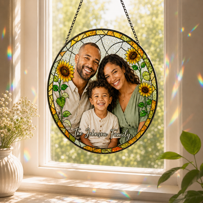 Custom Photo Dad's Family Stained Glass Suncatcher – Personalized Dad Gifts | Gift For Dad TOM99