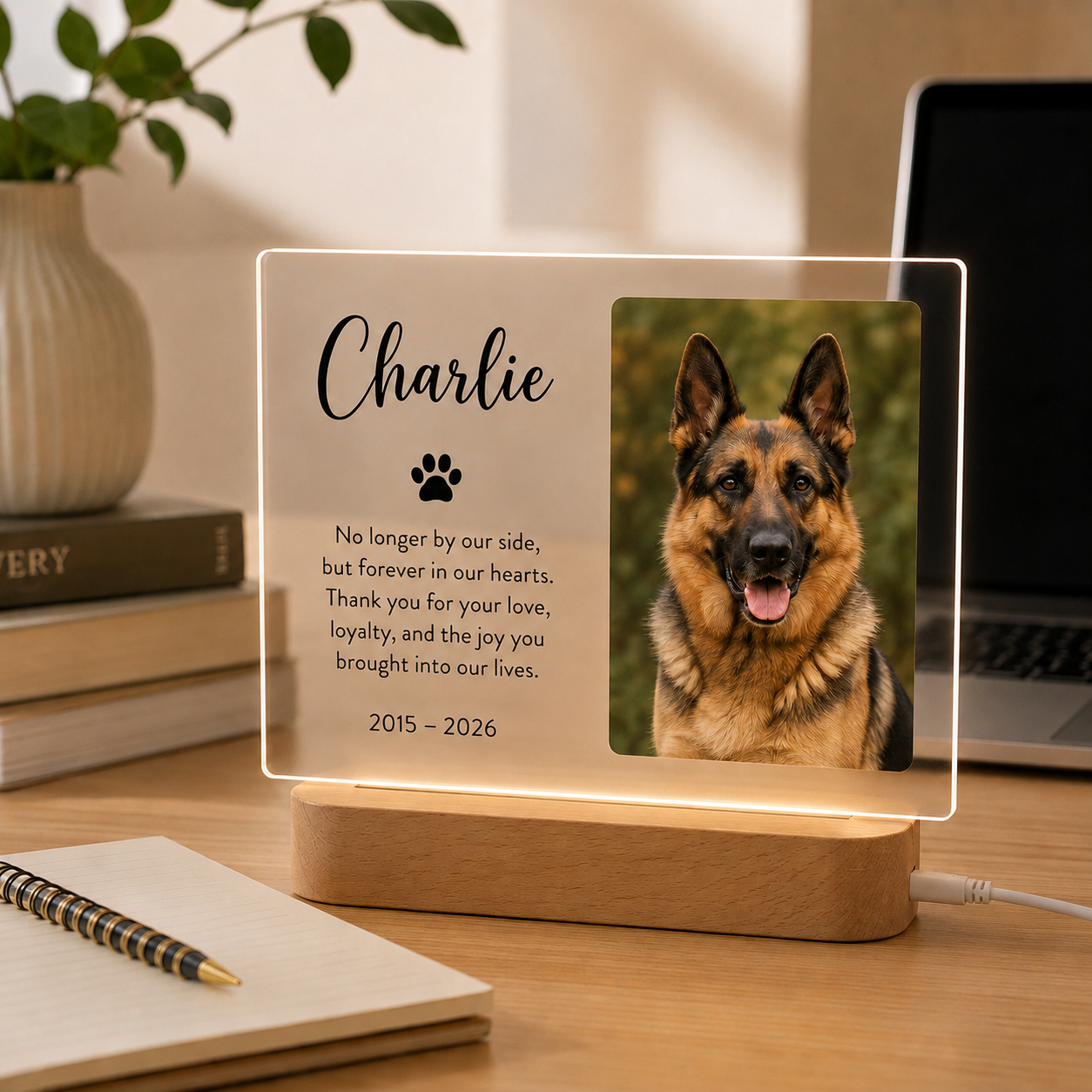 Custom Photo Dog Wooden LED Light | Personalized Dog Photo LED Night Light | Pet Loss Sympathy Gift TOM99