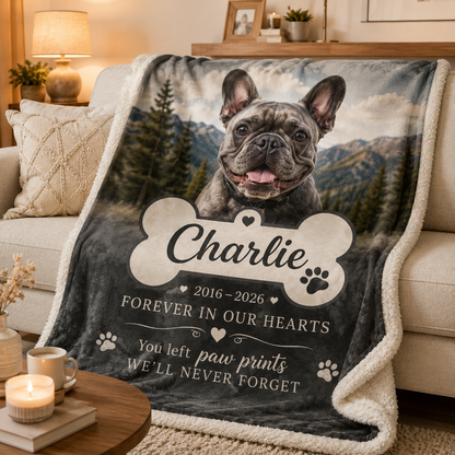 Custom Photo Dog Memorial Forever In Our Hearts Blanket | Personalized Dog Lovers Gifts | Gift For Dog Lovers TOM99