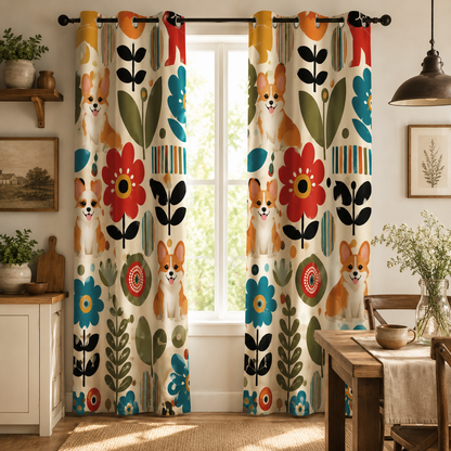 Custom Photo Floral Dog Window Curtain | Gift For Dog Lover
