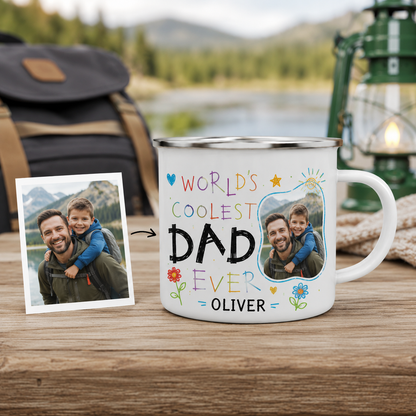 Personalized Dad Photo Camp Mug 12oz, Custom Dad Enamel Cup, Gift For Dad TOM99