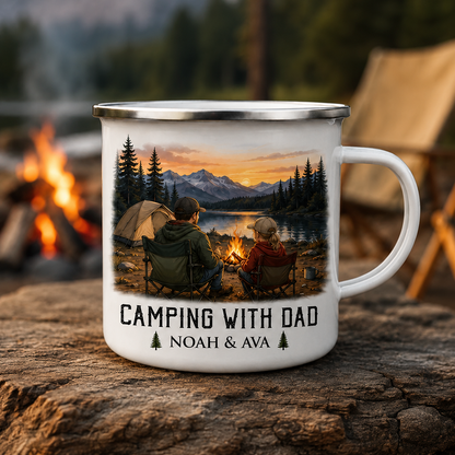 Personalized Dad Photo Camp Mug 12oz, Custom Dad Enamel Cup, Gift For Dad TOM99