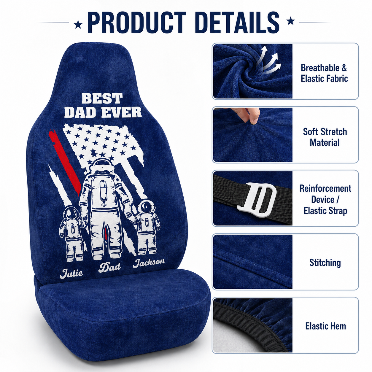 Personalized Best Dad Ever Portrait Car Seat Cover, Custom Dad Seat Protector, Gift For Dad TOM99