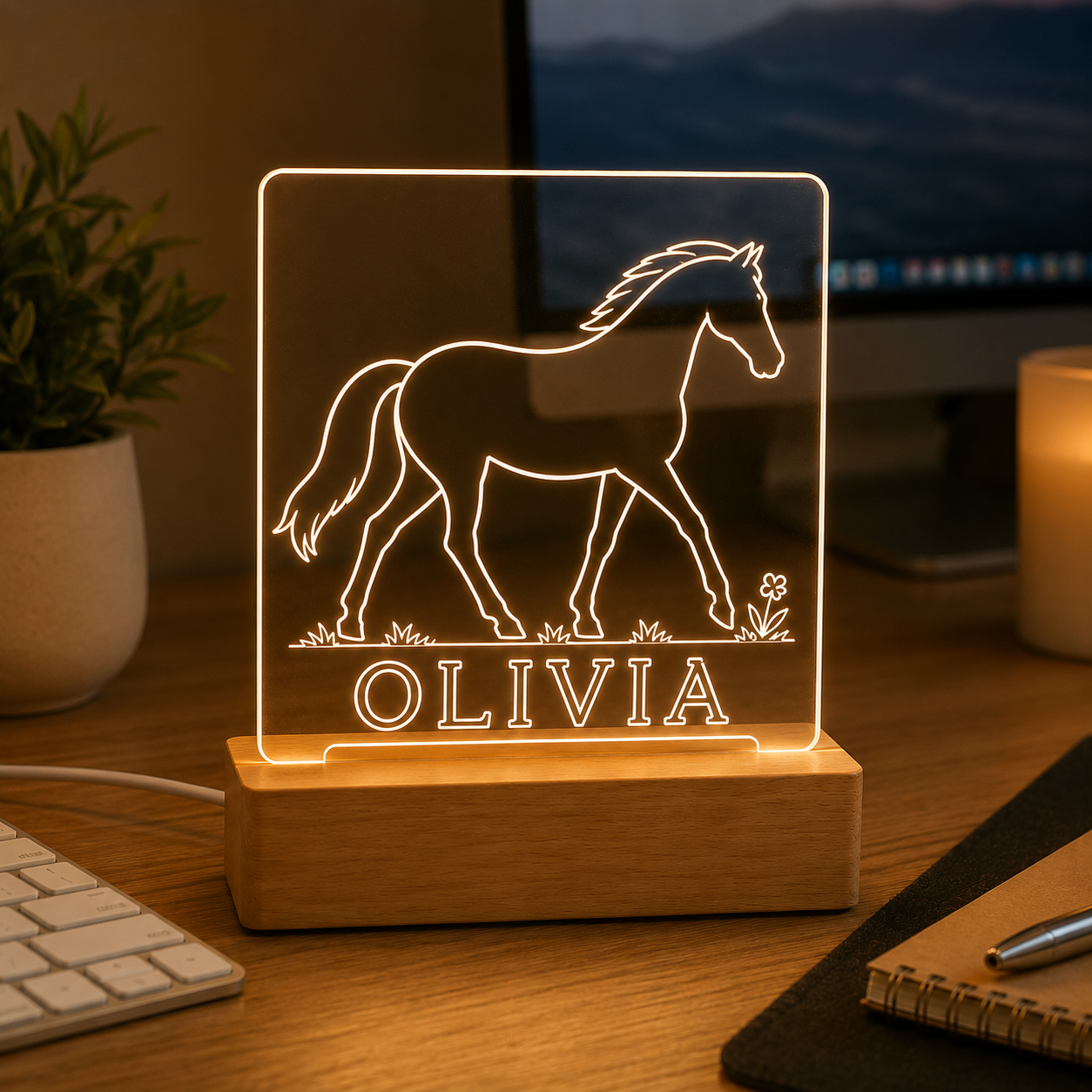 Custom Photo Horse Wooden Led Light | Personalized Horse Photo Wooden Led Light | Gift For Horse Lovers TOM99