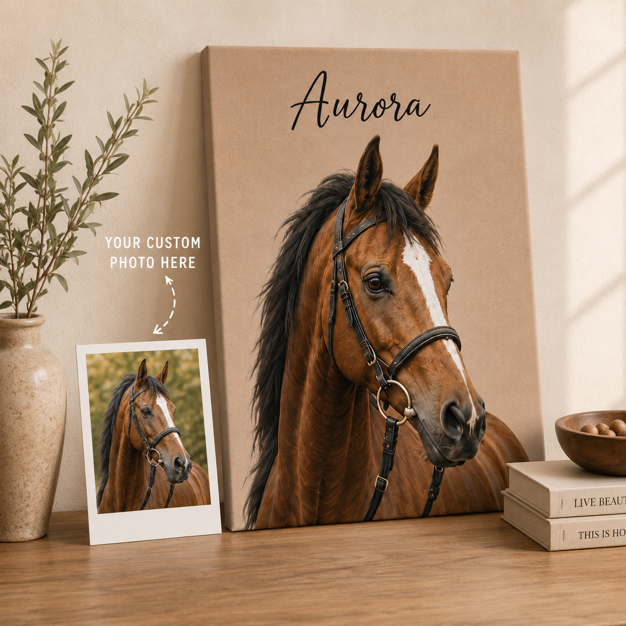 Custom Photo Horse Wall Art Canvas | Personalized Horse Photo Canvas | Gift For Horse Lovers TOM99