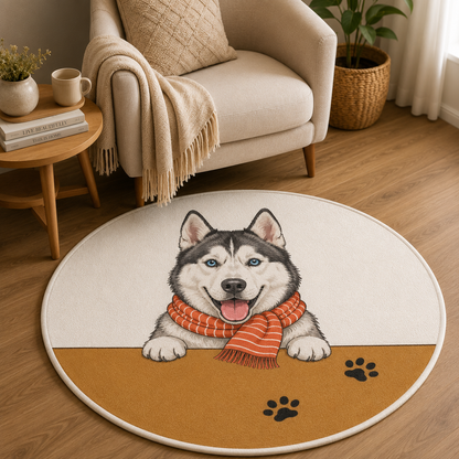 Custom Photo Dog Paw Round Carpet | Photo Pet Round Rug | Gift For Dog Lovers