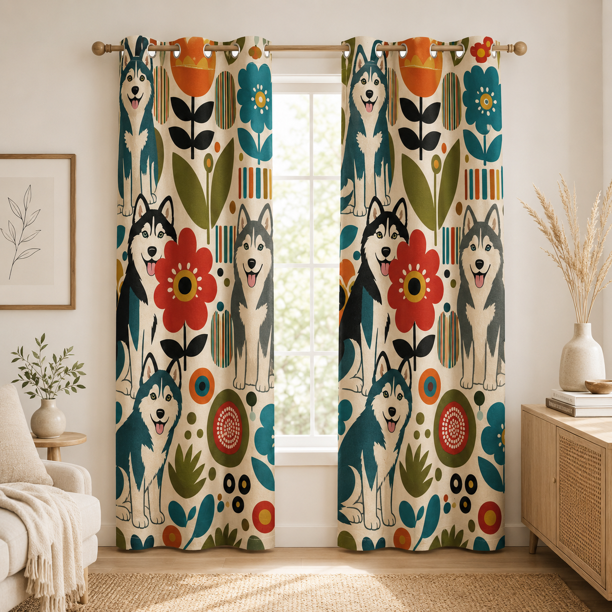 Custom Photo Floral Dog Window Curtain | Gift For Dog Lover