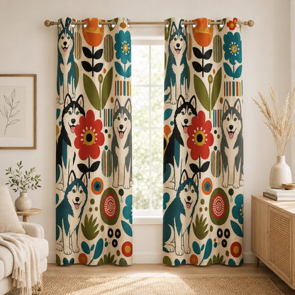 Custom Photo Floral Dog Window Curtain | Gift For Dog Lover
