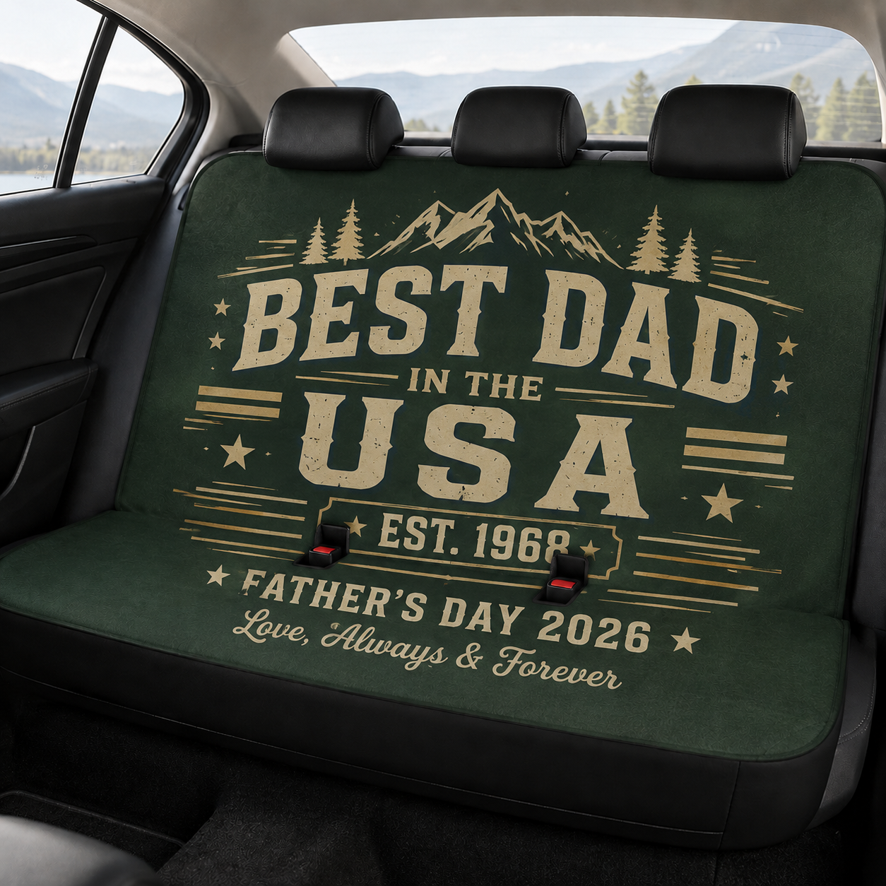 Personalized Best Dad USA Car Rear Seat Cover, Custom Back Seat Protector For Dad, Gift For Dad TOM99