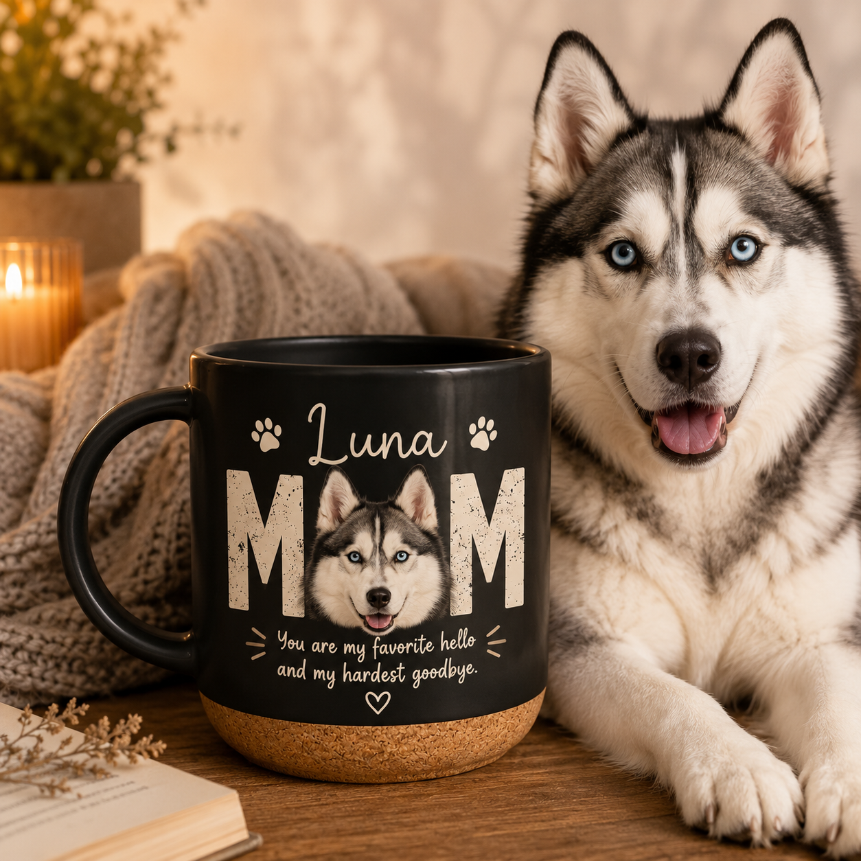 Custom Photo Dog Mom 12oz Cork Mug | Gift For Dog Lovers | Pet Lover Gifts TOM99