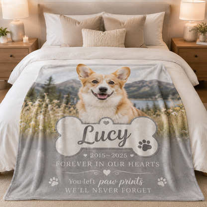 Custom Photo Dog Memorial Forever In Our Hearts Blanket | Personalized Dog Lovers Gifts | Gift For Dog Lovers TOM99