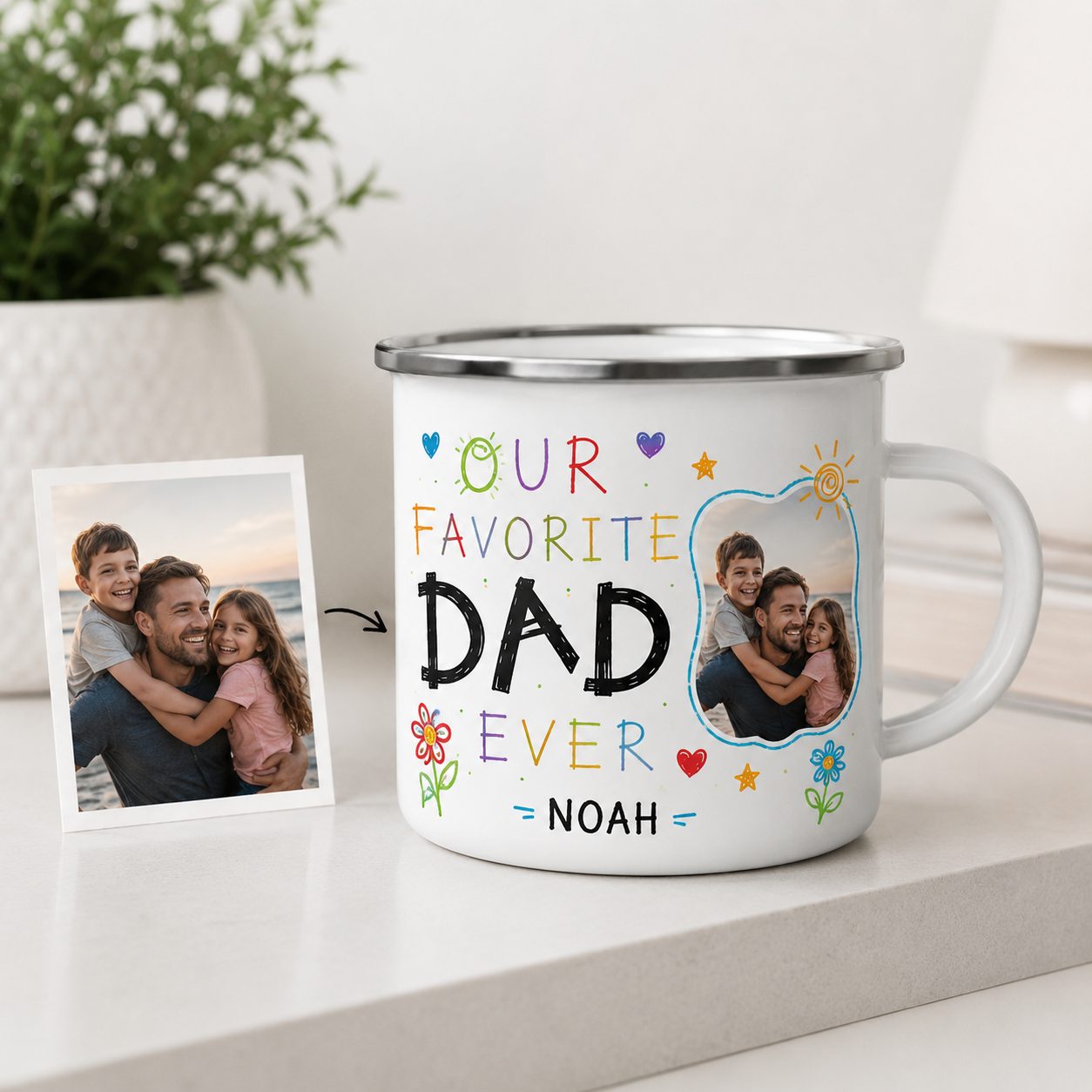 Personalized Dad Photo Camp Mug 12oz, Custom Dad Enamel Cup, Gift For Dad TOM99