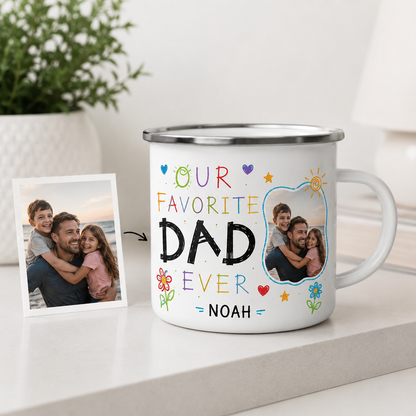 Personalized Dad Photo Camp Mug 12oz, Custom Dad Enamel Cup, Gift For Dad TOM99