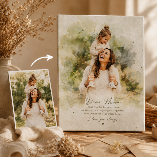 Custom Photo Dear Mom Watercolor Canvas Wall Art - Custom Gift For Mom TOM99