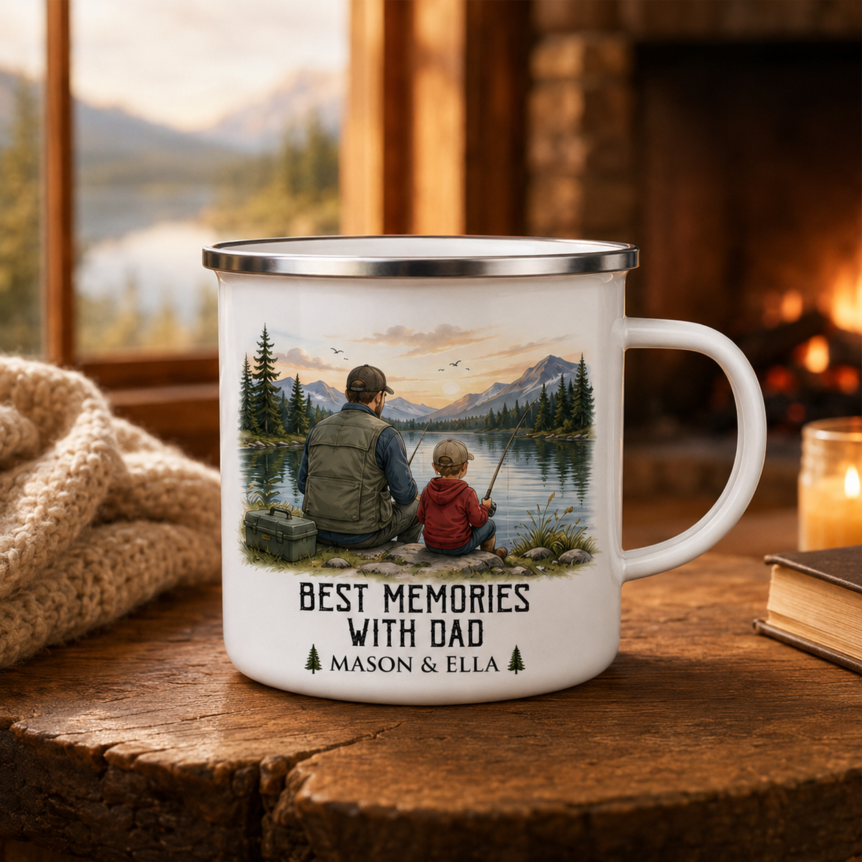 Personalized Dad Photo Camp Mug 12oz, Custom Dad Enamel Cup, Gift For Dad TOM99