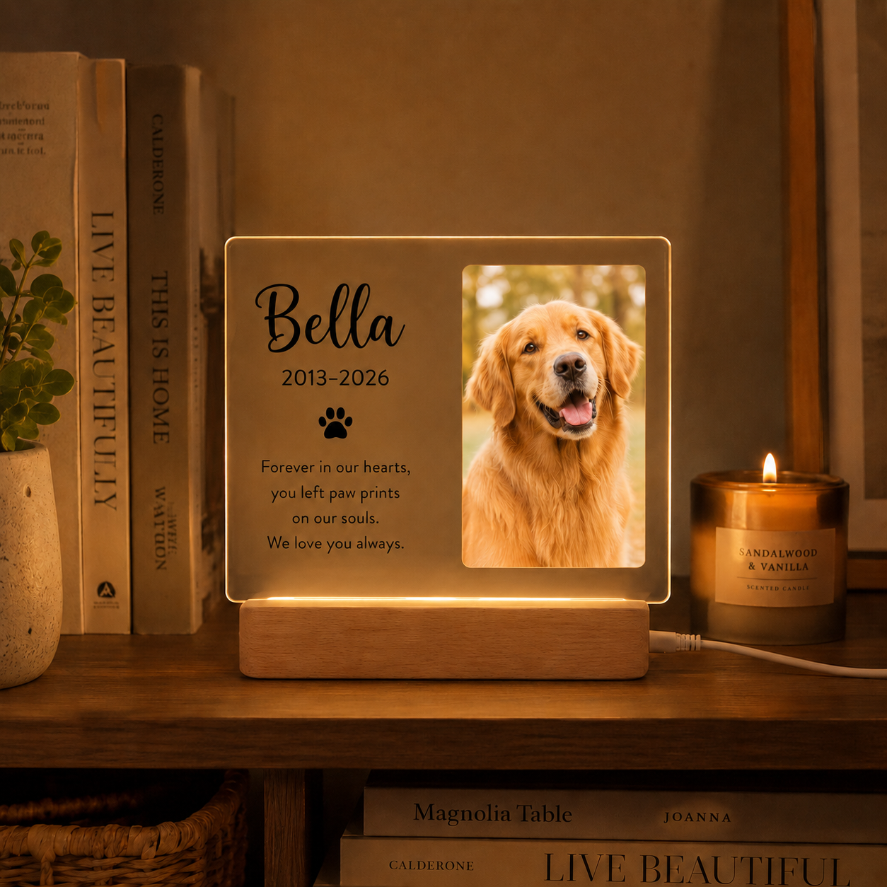 Custom Photo Dog Wooden LED Light | Personalized Dog Photo LED Night Light | Pet Loss Sympathy Gift TOM99