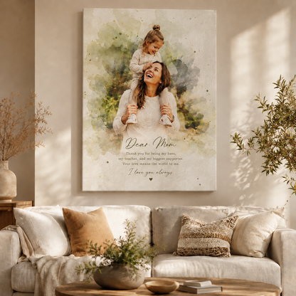 Custom Photo Dear Mom Watercolor Canvas Wall Art - Custom Gift For Mom TOM99