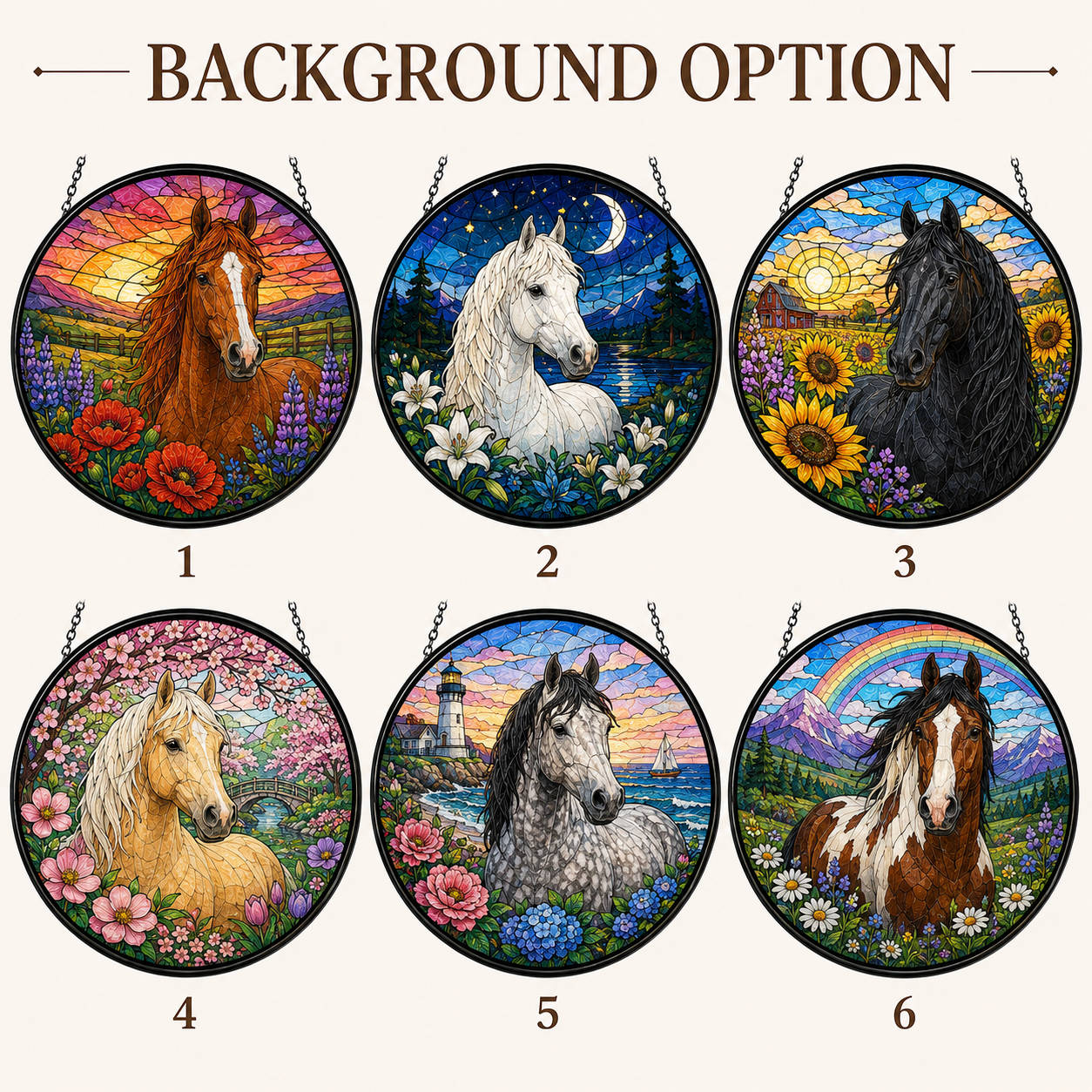 Custom Photo Horse's Night Stained Glass Suncatcher – Personalized Horse Lover Gifts | Gift For Horse Lover TOM99