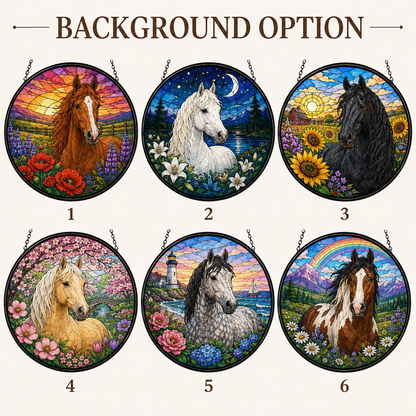 Custom Photo Horse's Night Stained Glass Suncatcher – Personalized Horse Lover Gifts | Gift For Horse Lover TOM99