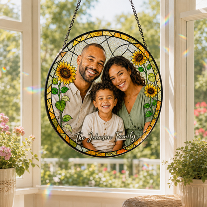 Custom Photo Dad's Family Stained Glass Suncatcher – Personalized Dad Gifts | Gift For Dad TOM99
