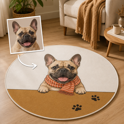 Custom Photo Dog Paw Round Carpet | Photo Pet Round Rug | Gift For Dog Lovers