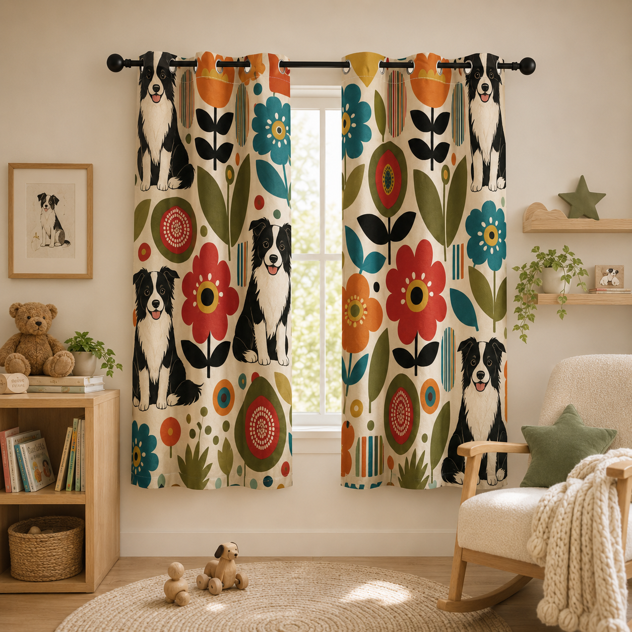 Custom Photo Floral Dog Window Curtain | Gift For Dog Lover