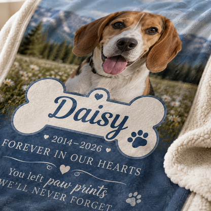 Custom Photo Dog Memorial Forever In Our Hearts Blanket | Personalized Dog Lovers Gifts | Gift For Dog Lovers TOM99