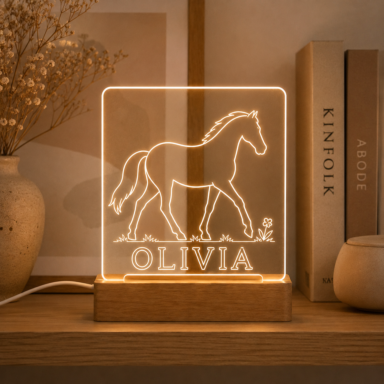 Custom Photo Horse Wooden Led Light | Personalized Horse Photo Wooden Led Light | Gift For Horse Lovers TOM99