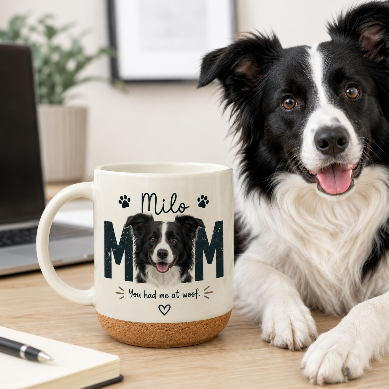 Custom Photo Dog Mom 12oz Cork Mug | Gift For Dog Lovers | Pet Lover Gifts TOM99