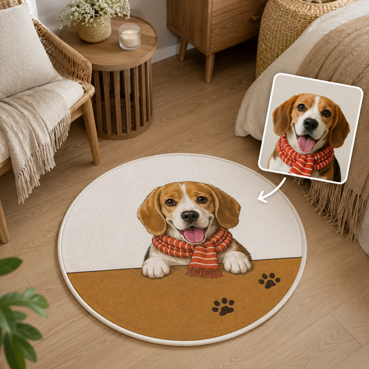 Custom Photo Dog Paw Round Carpet | Photo Pet Round Rug | Gift For Dog Lovers