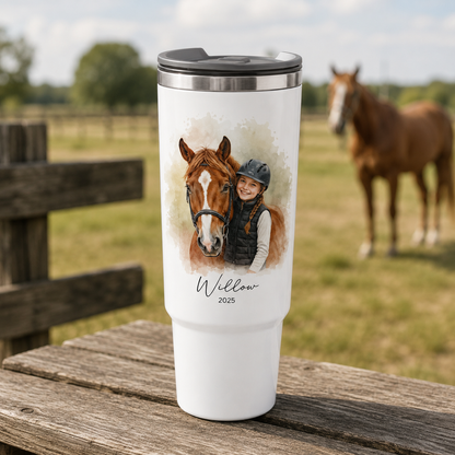 Custom Photo Baby Girl & Horse 30oz Tumbler | Gift For Horse Lovers | Pet Lover Gifts TOM99