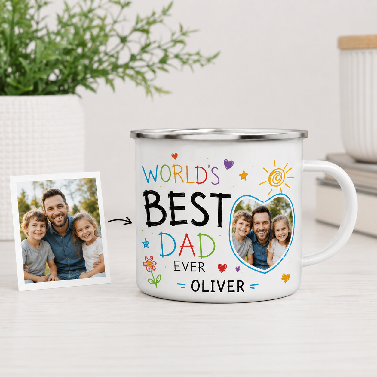 Personalized Dad Photo Camp Mug 12oz, Custom Dad Enamel Cup, Gift For Dad TOM99