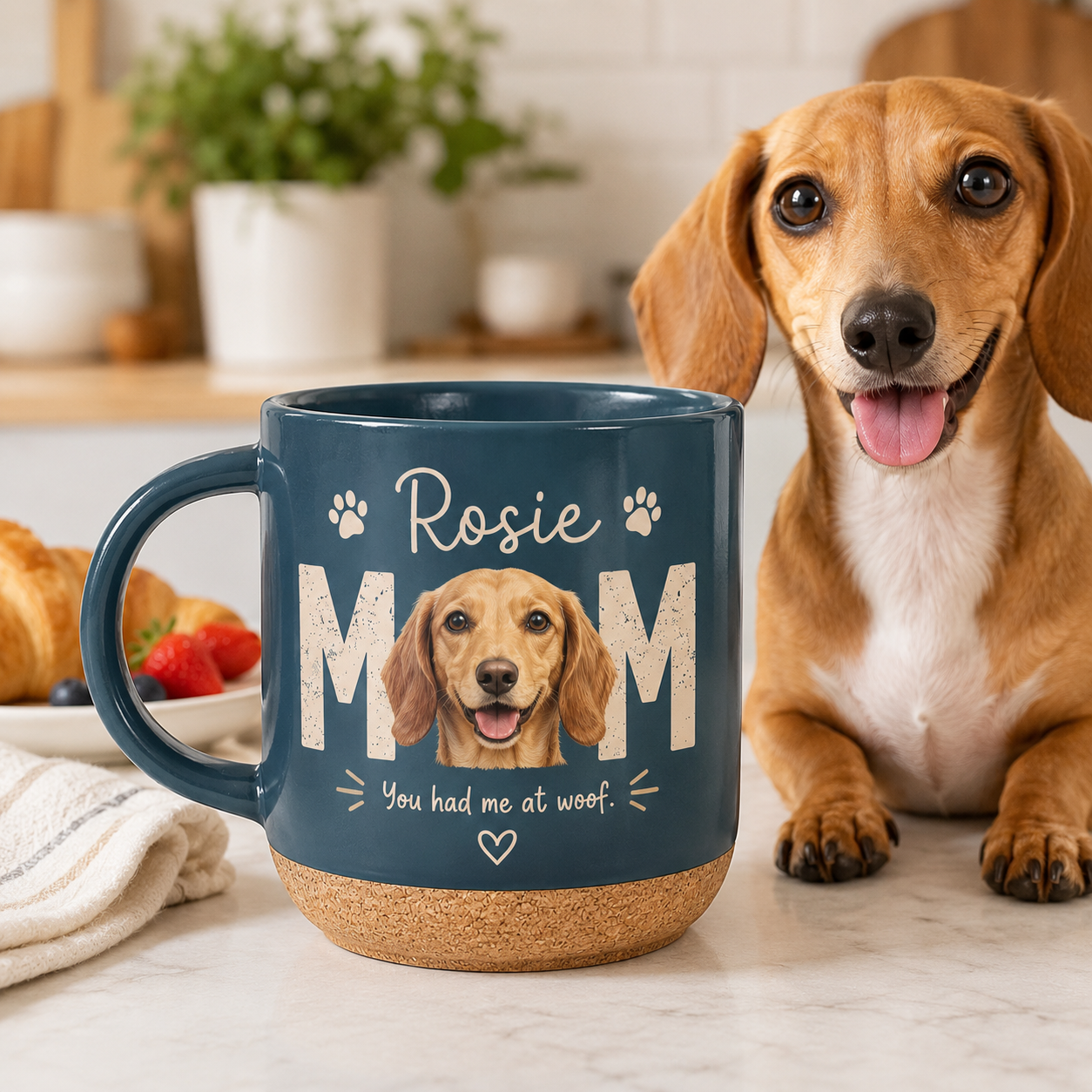 Custom Photo Dog Mom 12oz Cork Mug | Gift For Dog Lovers | Pet Lover Gifts TOM99