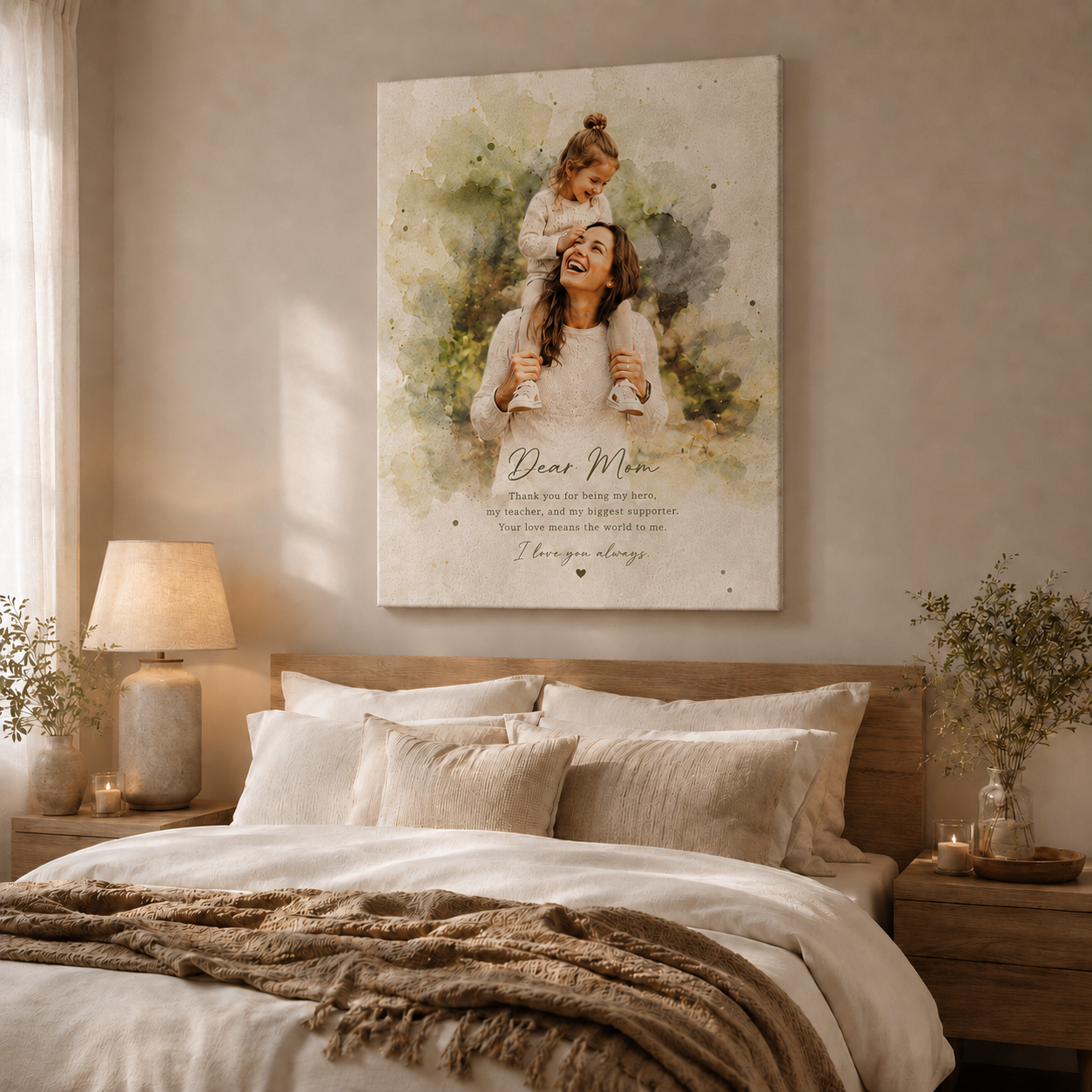 Custom Photo Dear Mom Watercolor Canvas Wall Art - Custom Gift For Mom TOM99