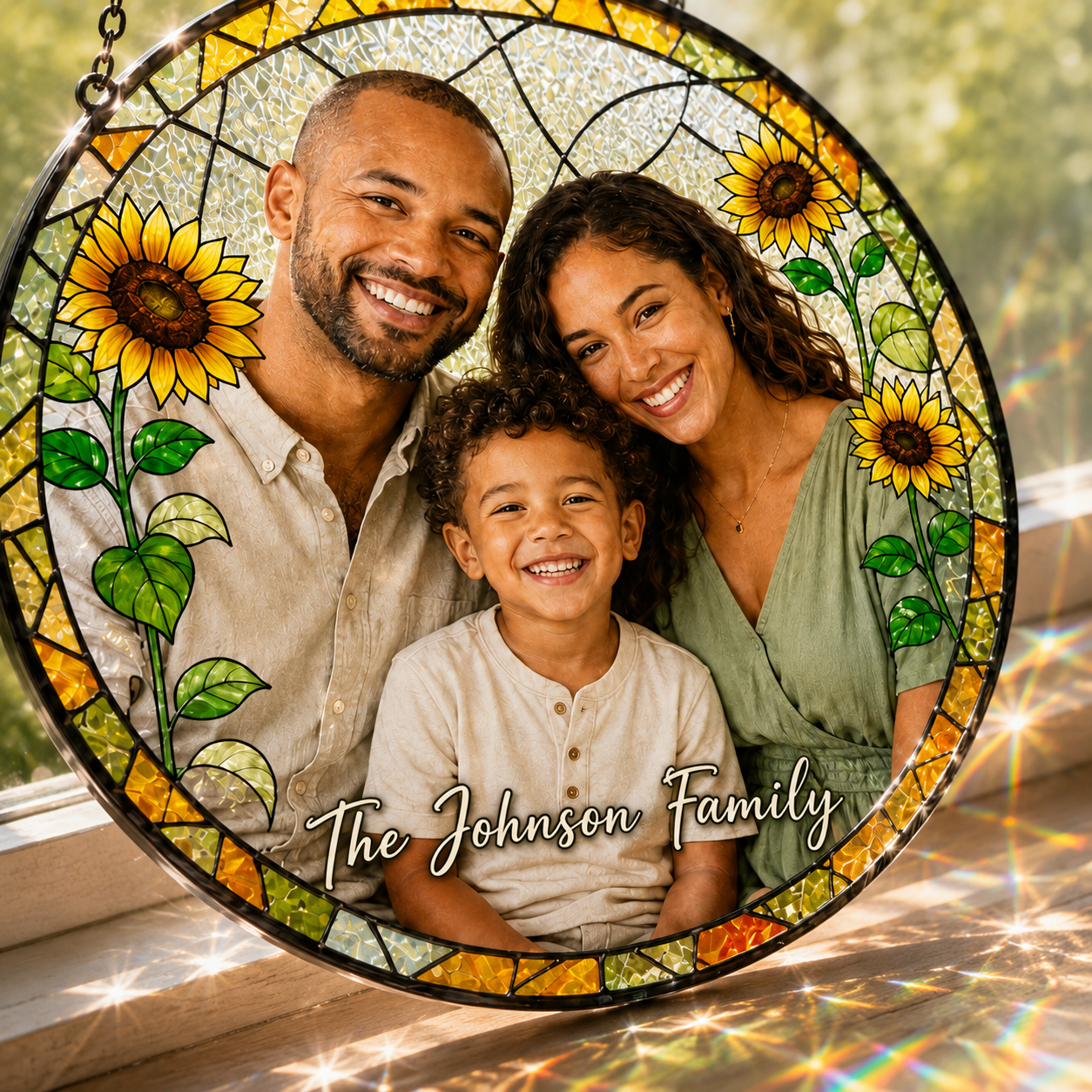 Custom Photo Dad's Family Stained Glass Suncatcher – Personalized Dad Gifts | Gift For Dad TOM99