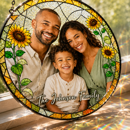 Custom Photo Dad's Family Stained Glass Suncatcher – Personalized Dad Gifts | Gift For Dad TOM99