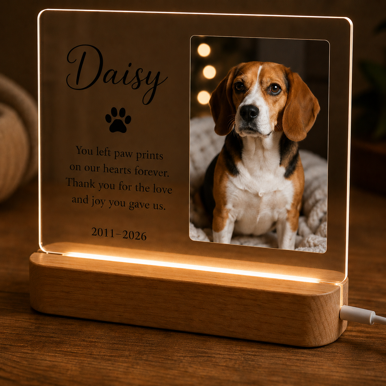 Custom Photo Dog Wooden LED Light | Personalized Dog Photo LED Night Light | Pet Loss Sympathy Gift TOM99