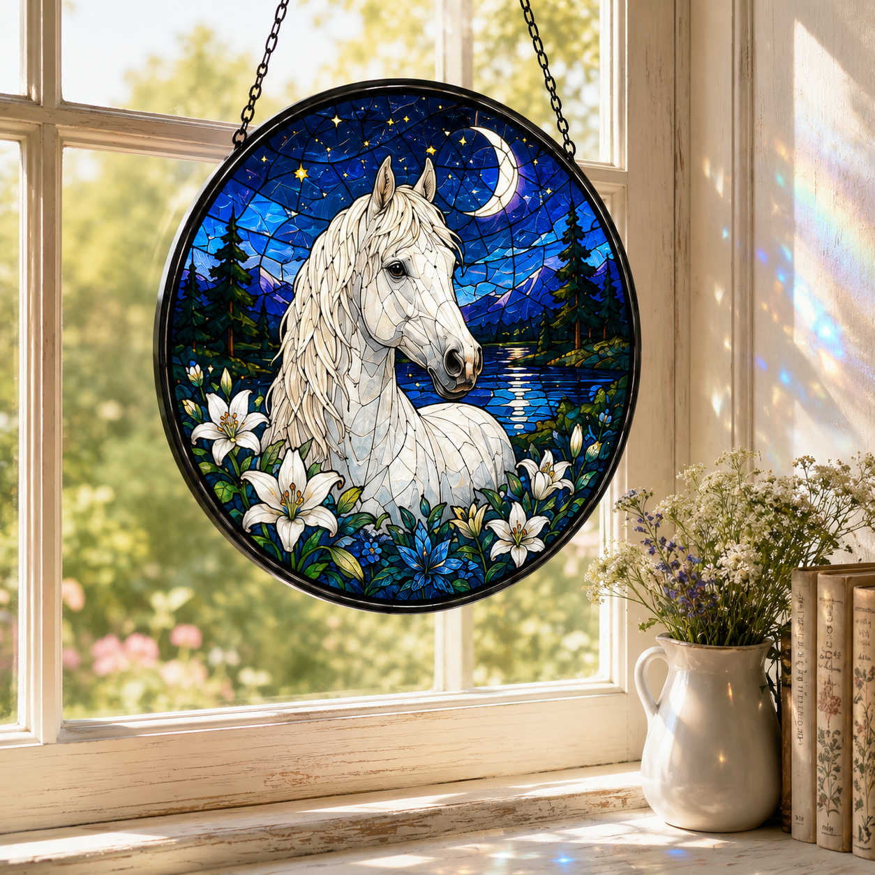 Custom Photo Horse's Night Stained Glass Suncatcher – Personalized Horse Lover Gifts | Gift For Horse Lover TOM99